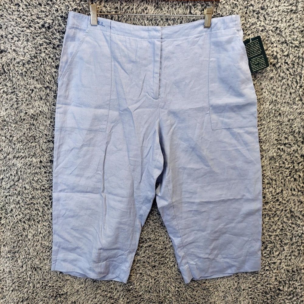 Lauren Ralph Lauren Capri Pants Women 16 Blue 100% Linen Relaxed High Rise NWT